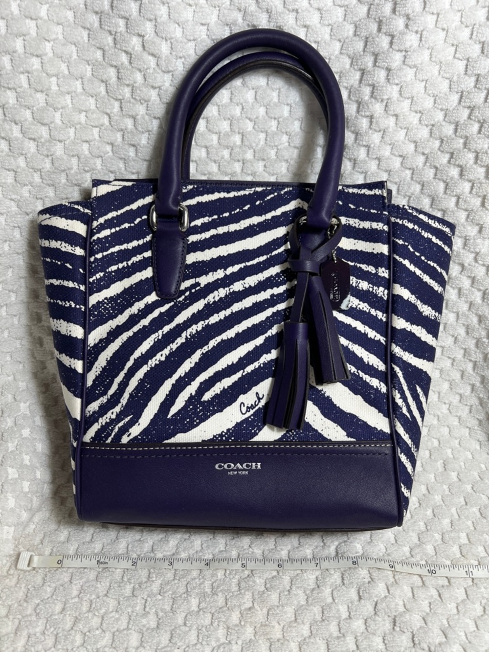 Coach Marine Purple and White Zebra Print Mini Tanner Satchel / Crossbody